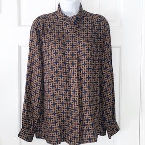 Retro Pendleton Patterned Gold Navy blouse
